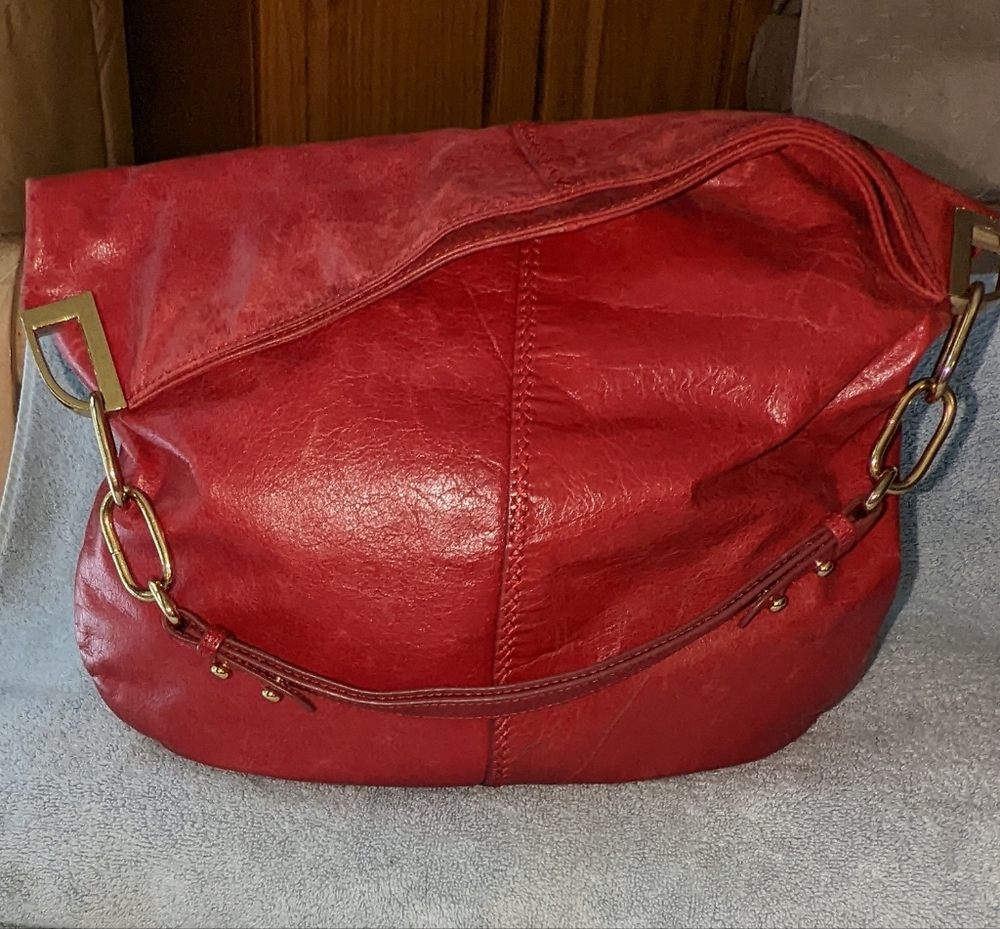 Badgley Mischka red leather hobo bag.